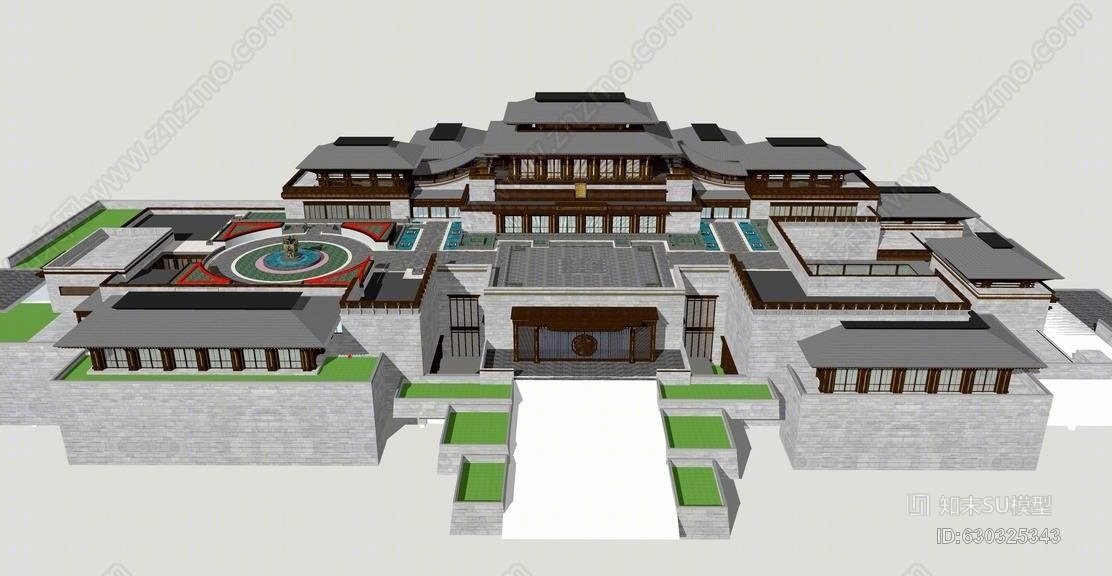 新中式博物馆SU模型下载【ID:630325343】