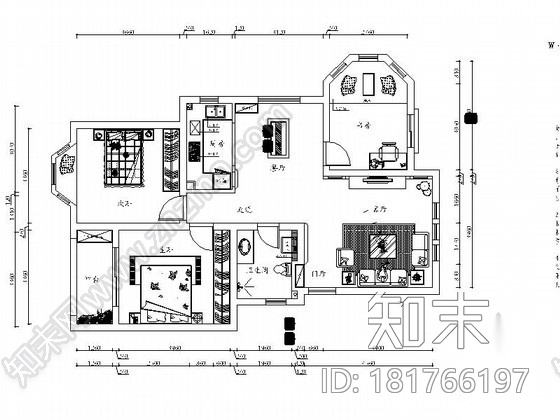 [上海]简约欧式田园风格平层室内施工图cad施工图下载【ID:181766197】