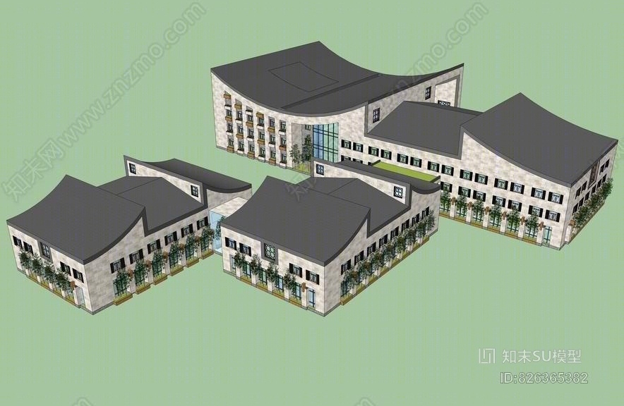 新中式图书馆SU模型下载【ID:826365382】