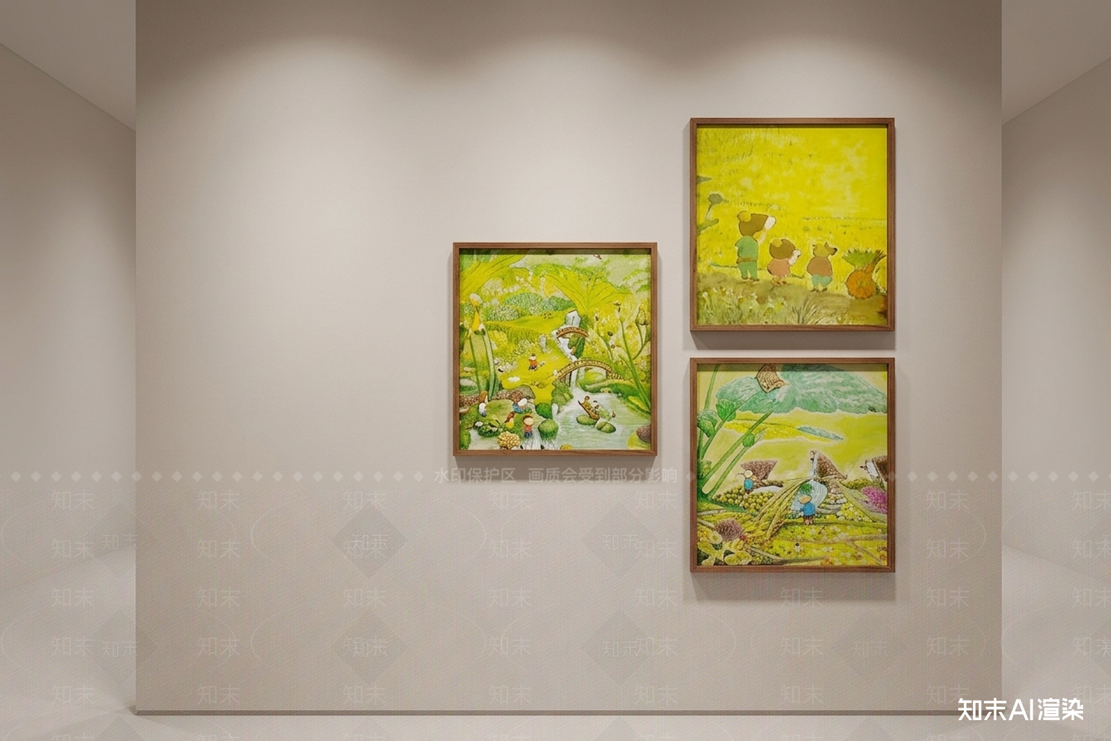 绿色调风景艺术挂画艺术展厅SU模型下载【ID:1227485451】
