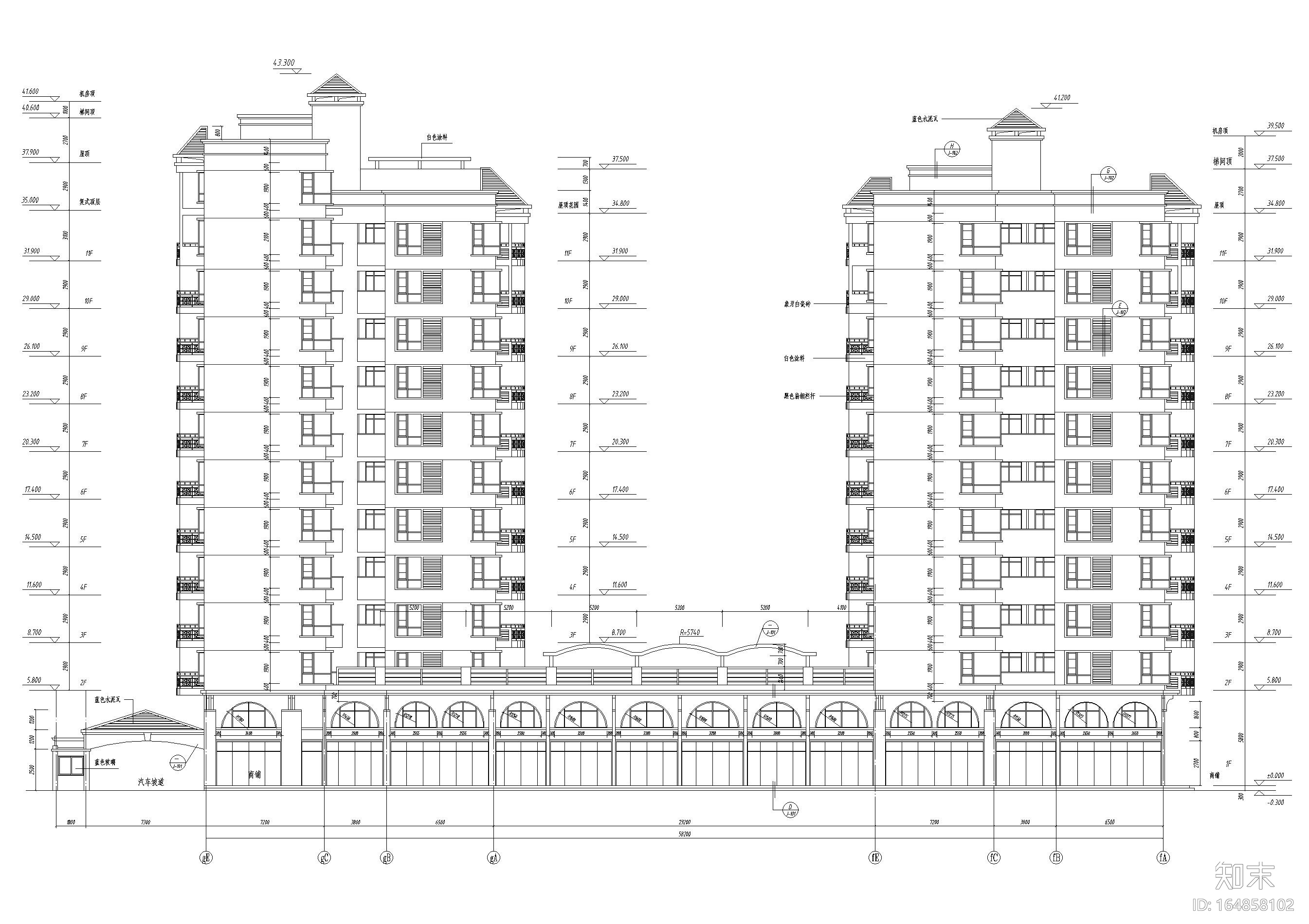 南方某十二层高层住宅小区建筑施工图cad施工图下载【ID:164858102】