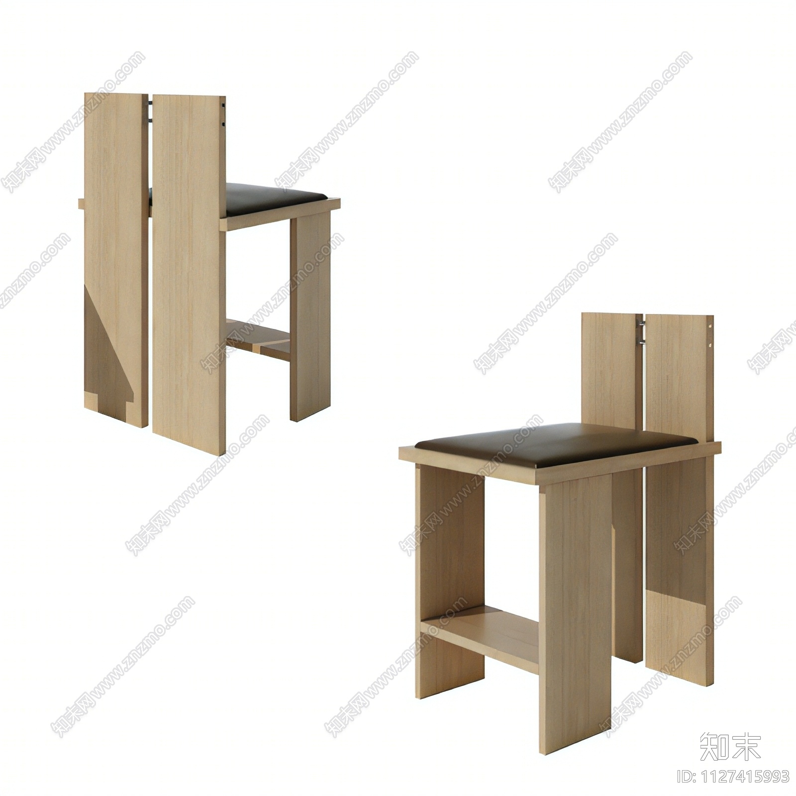 侘寂风吧椅3D模型下载【ID:1127415993】_知末3d模型网