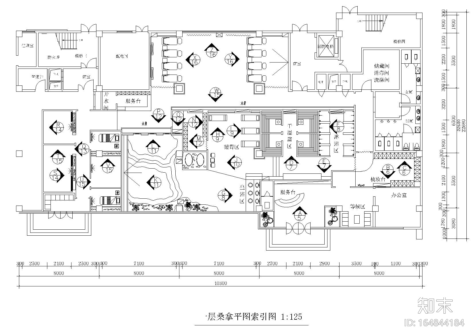 500㎡简约桑拿会所休闲装修施工图cad施工图下载【ID:164844184】