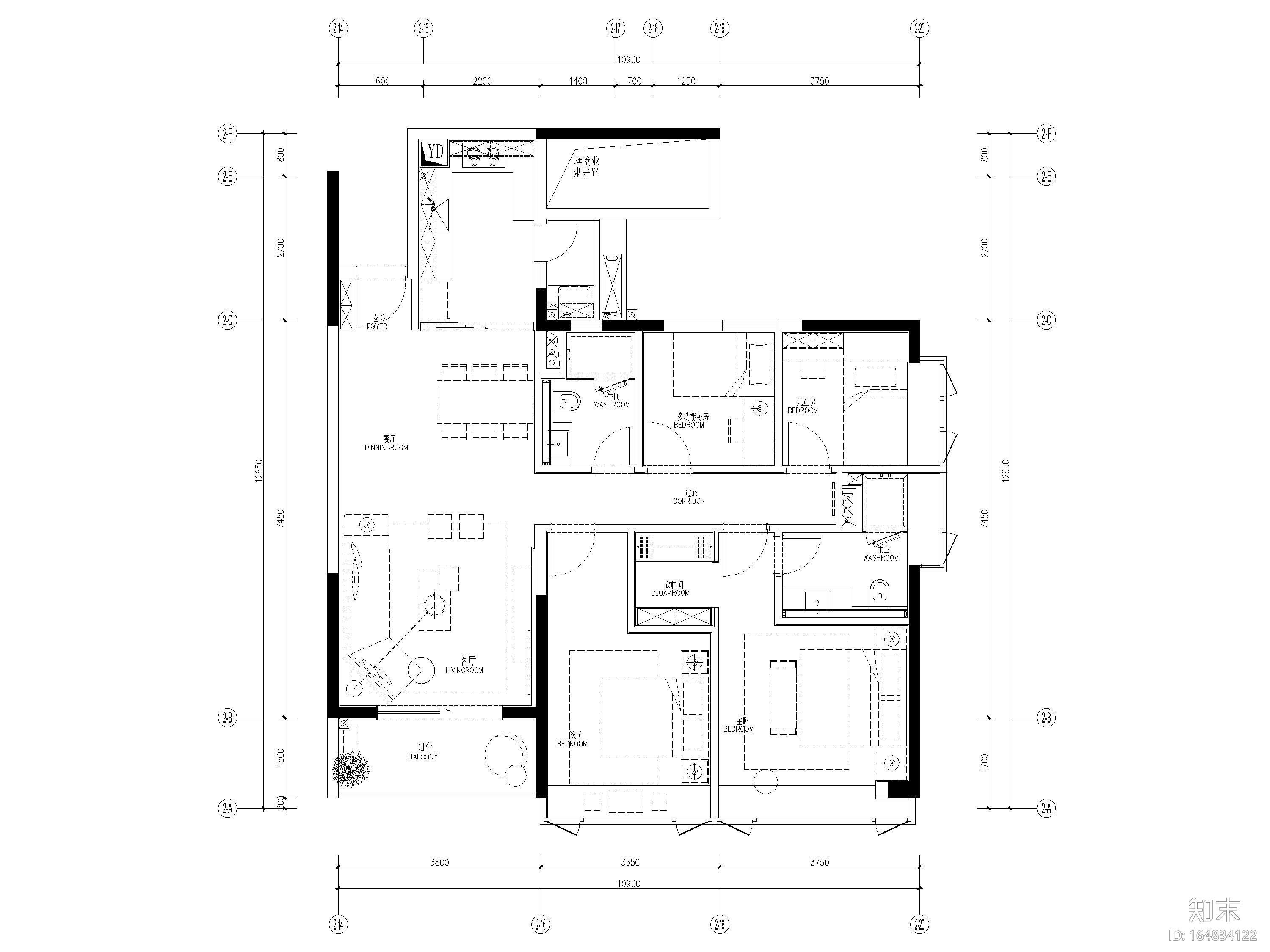 [广东]商住楼公区及两套样板间设计施工图cad施工图下载【ID:164834122】