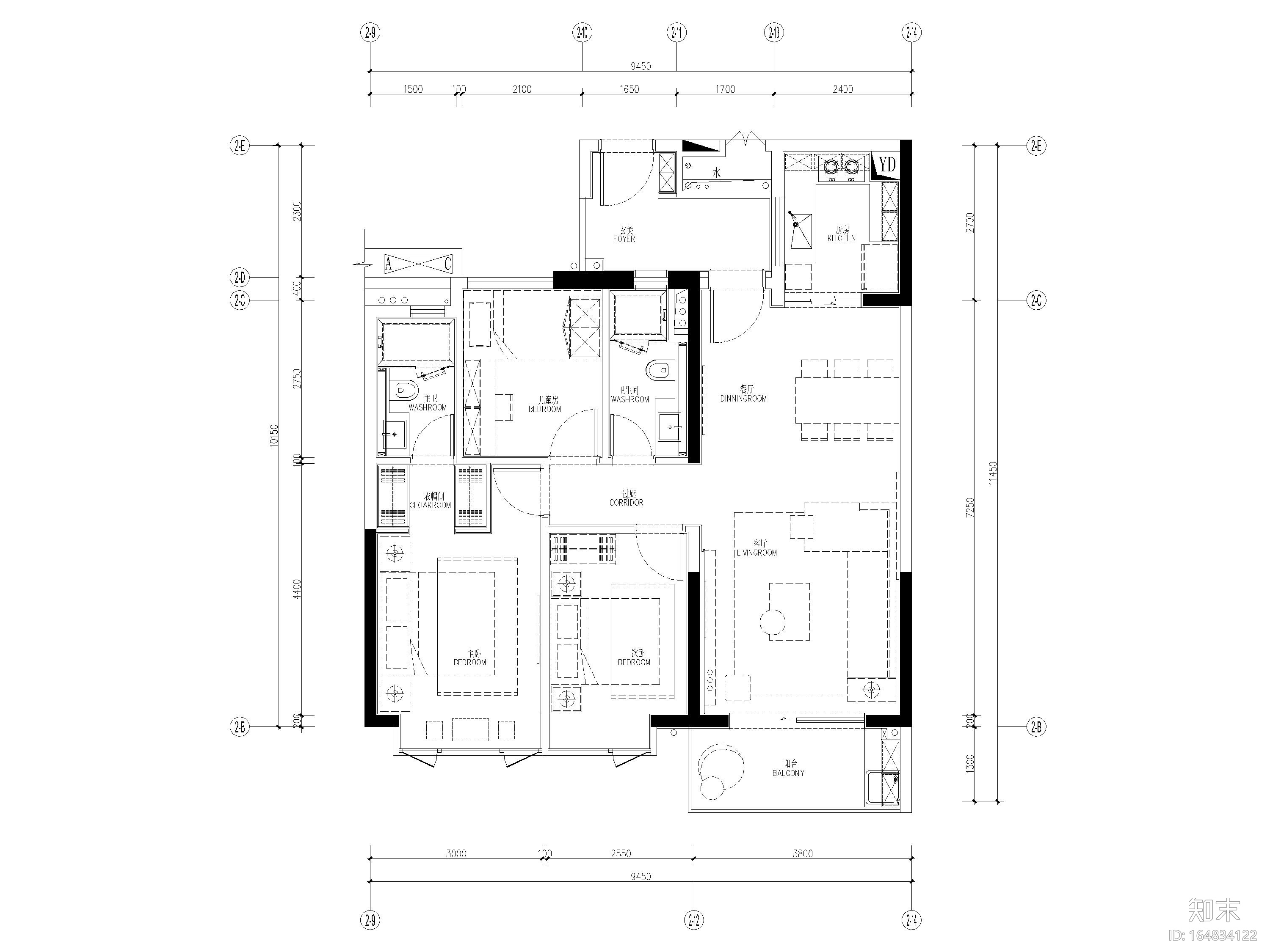 [广东]商住楼公区及两套样板间设计施工图cad施工图下载【ID:164834122】