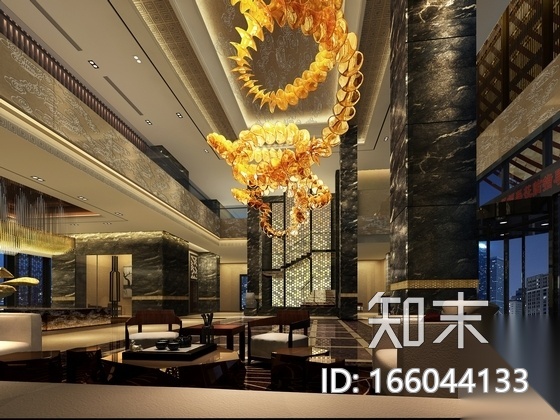 [山东]原创典雅中式五星级酒店大堂吧装修施工图（含效果...cad施工图下载【ID:166044133】