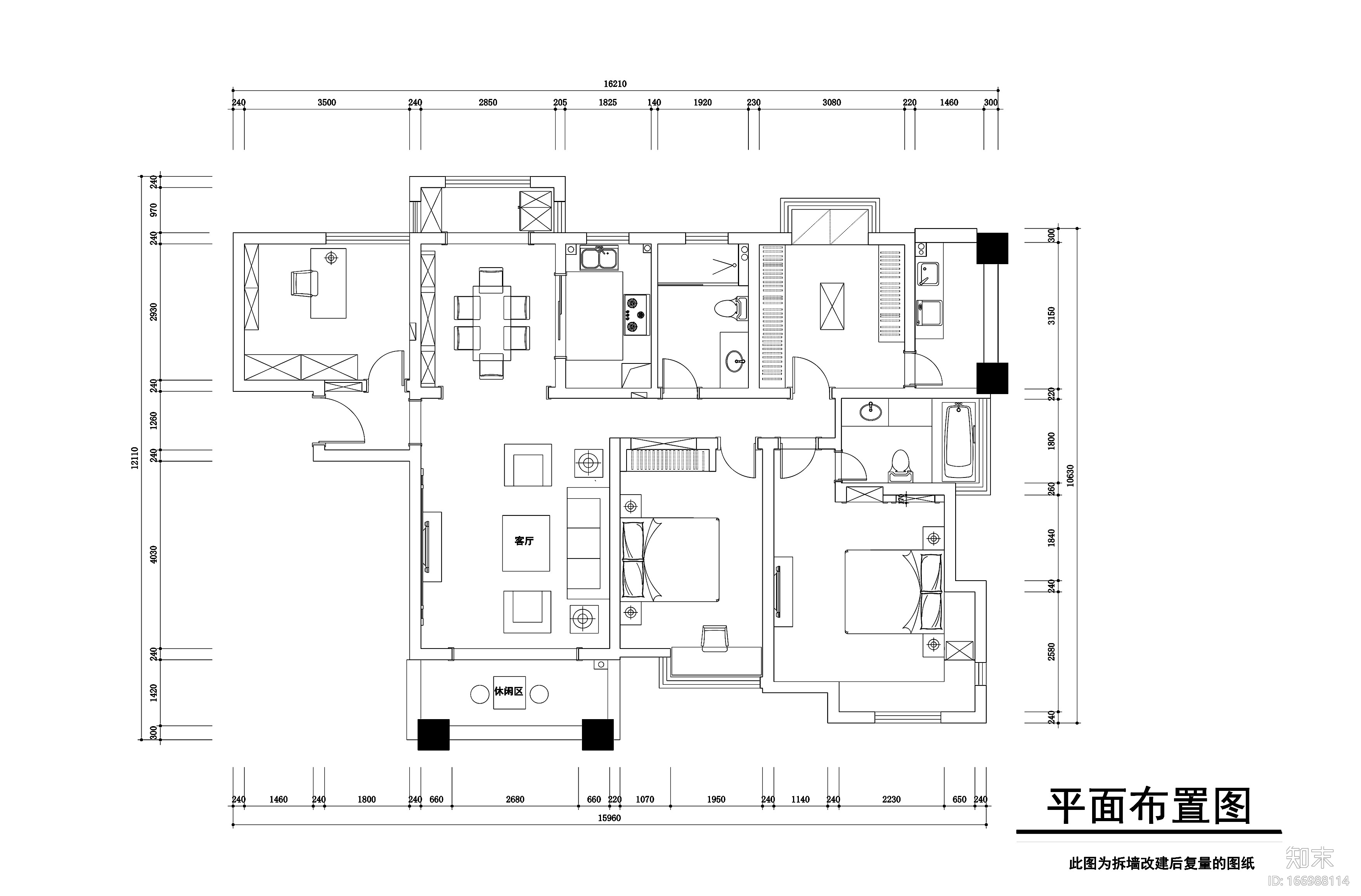 常熟​160平美式风格公寓房装修施工图cad施工图下载【ID:166988114】