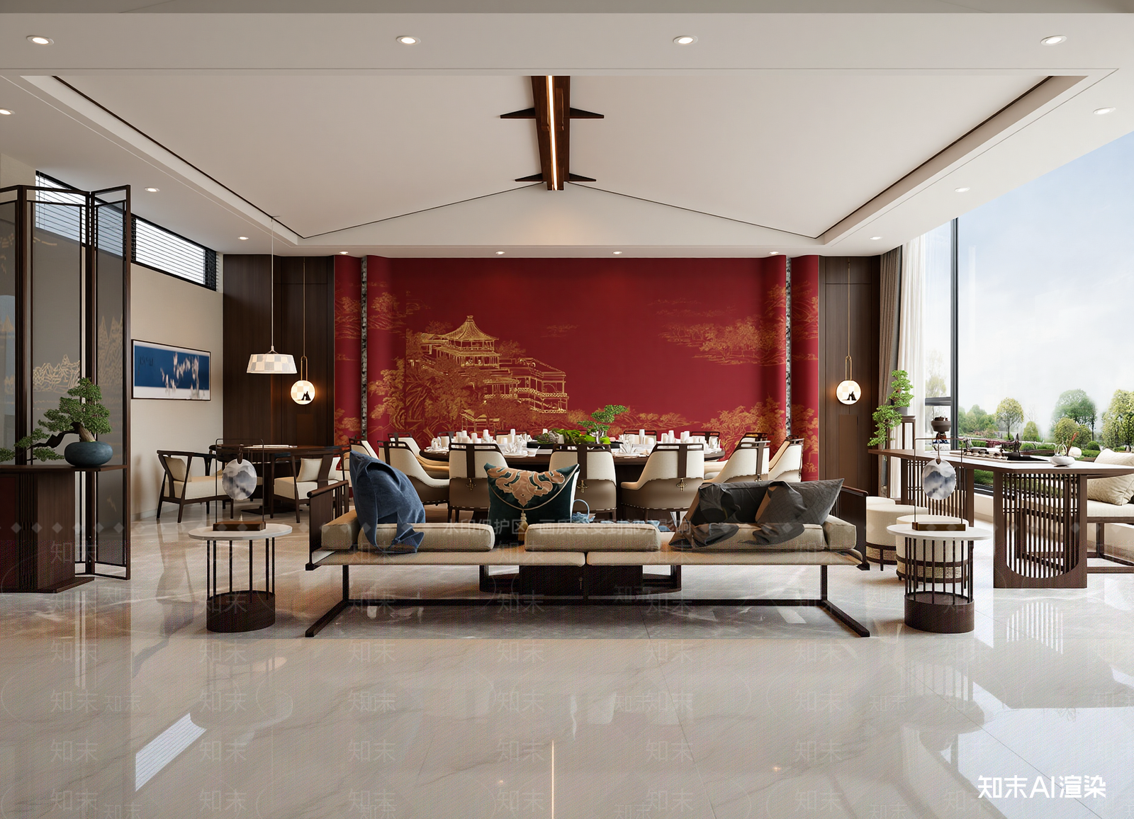 新中式酒店大堂3D模型下载【ID:1214805236】