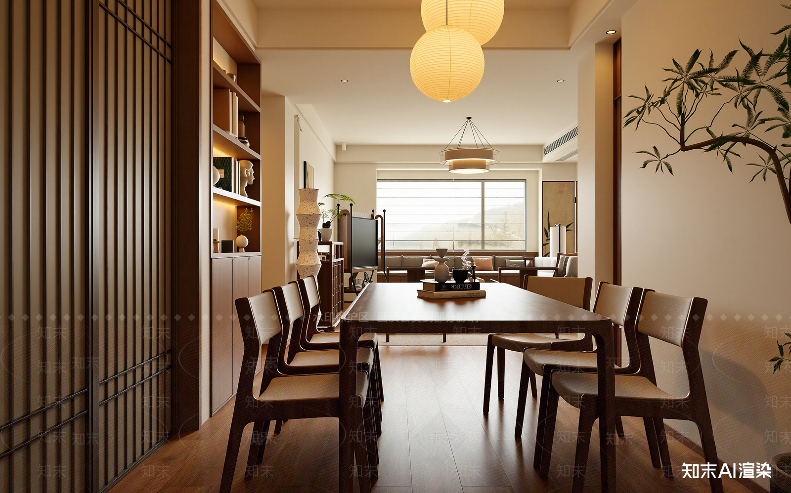 新中式家居餐厅3D模型下载【ID:1214816449】