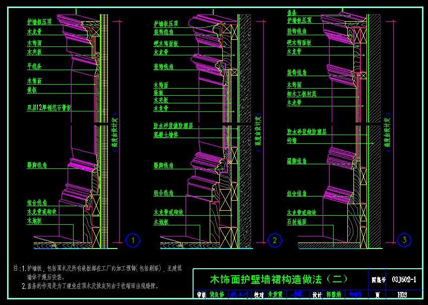 木墙裙节点CAD大样图施工图下载【ID:230492995】
