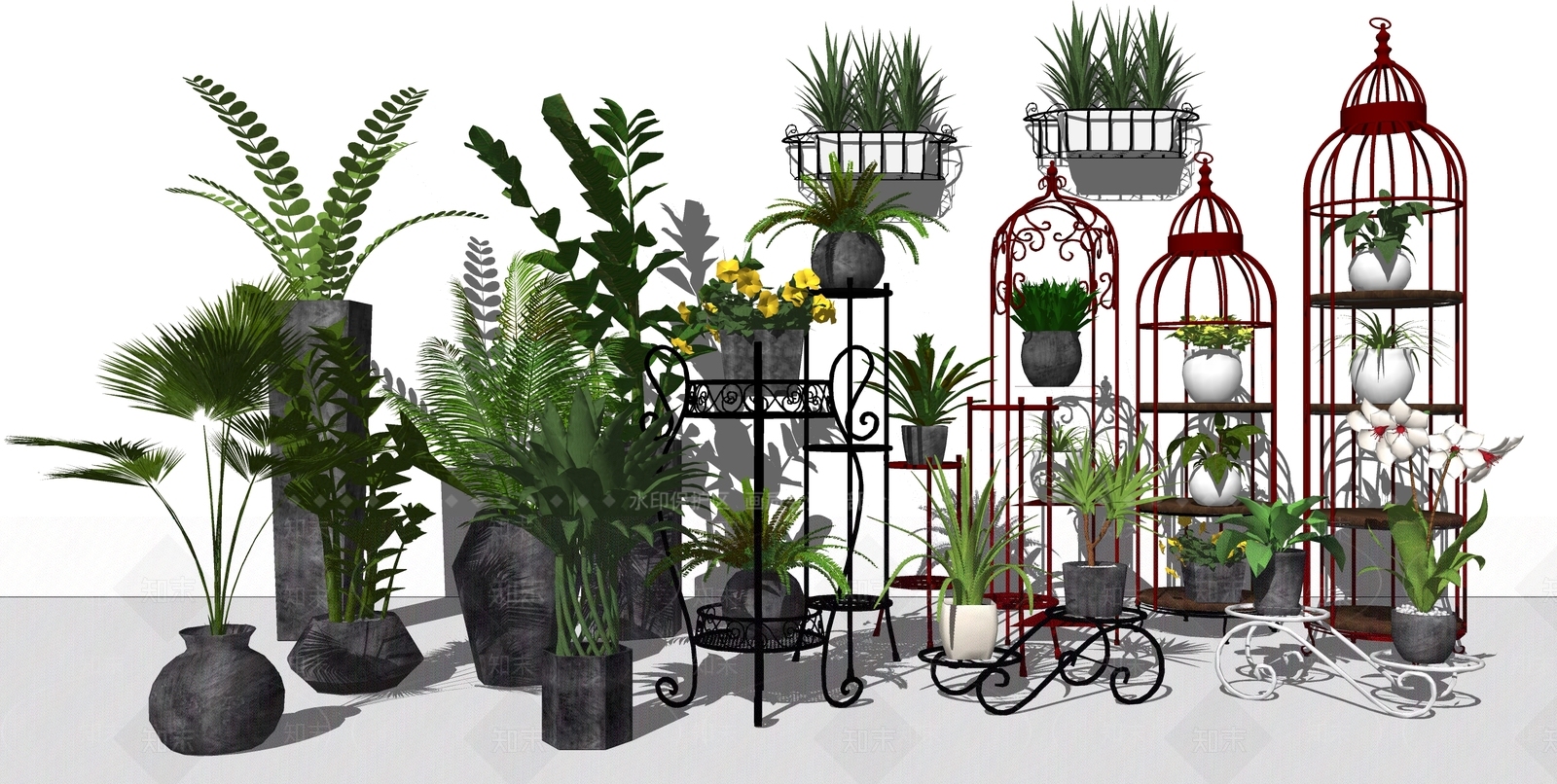 欧式铁艺花架巴西铁SU模型下载【ID:133488811】