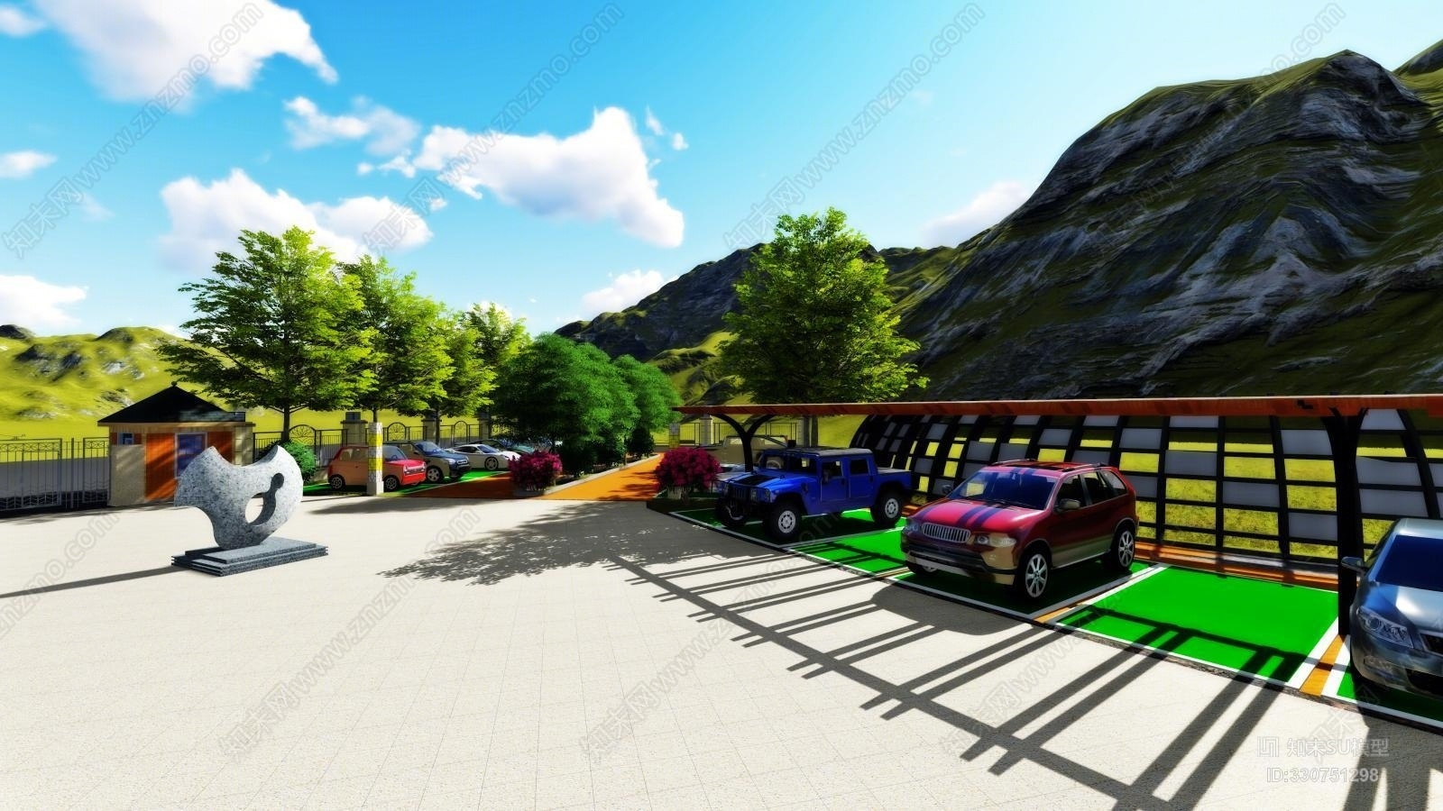 会所景观绿化设计SU模型下载【ID:330751298】
