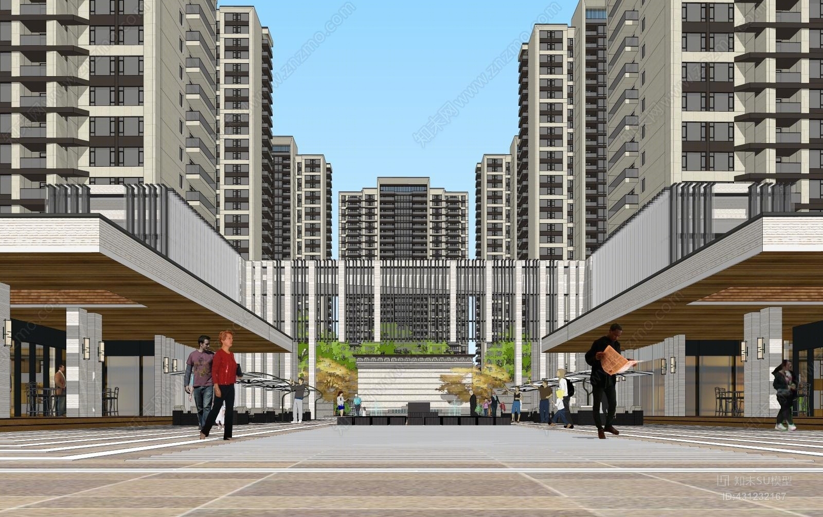 商业街园林景观SU模型下载【ID:431232167】