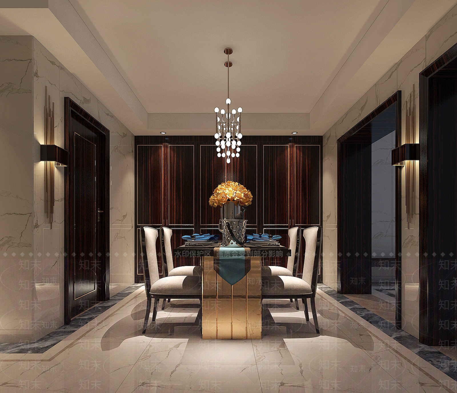 后现代地下室吧台区吊灯餐桌壁灯移门3D模型下载【ID:932505643】