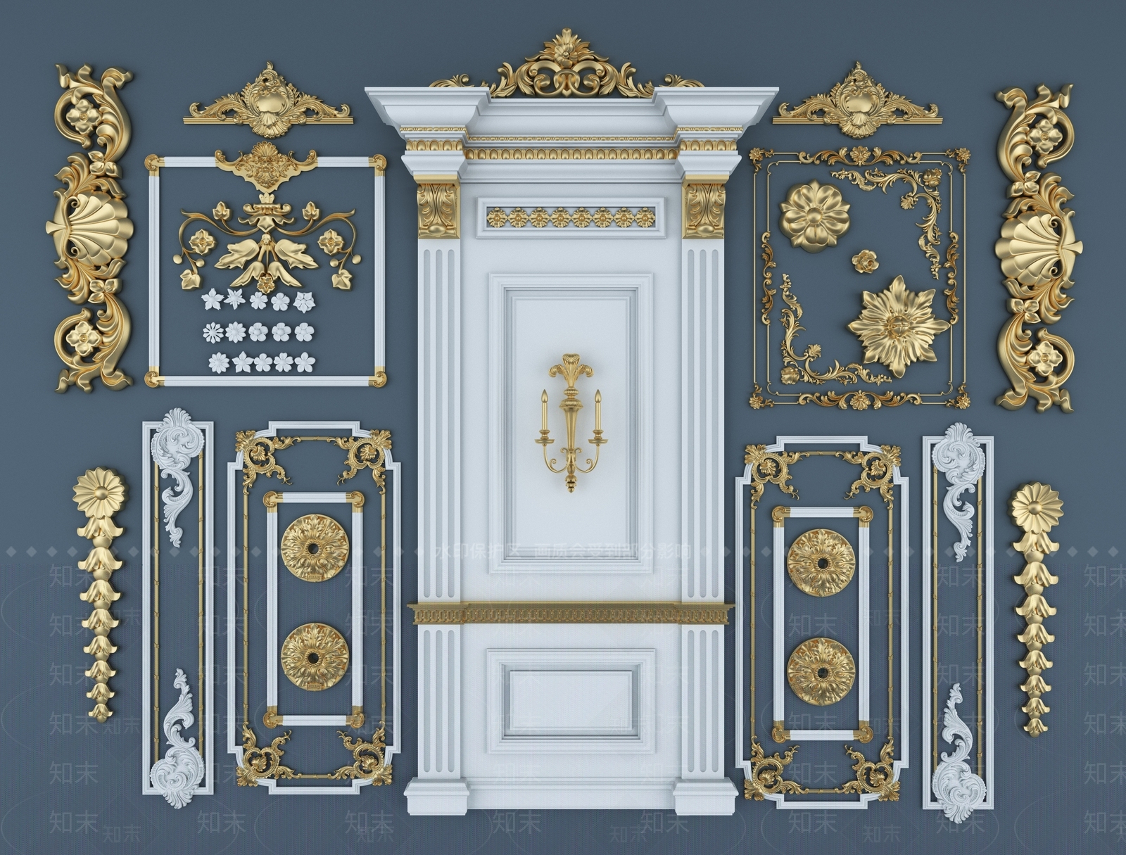 欧式古典石膏线雕花3D模型下载【ID:134747134】