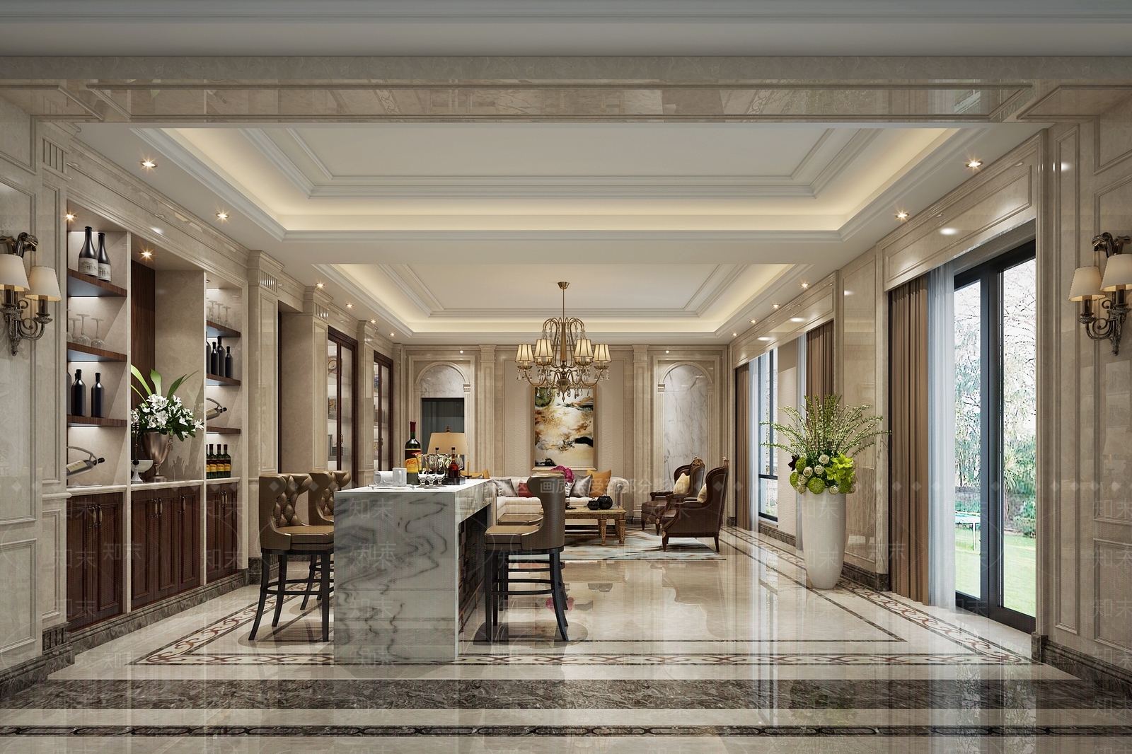 欧式古典起居室酒柜吧台3D模型下载【ID:733231861】