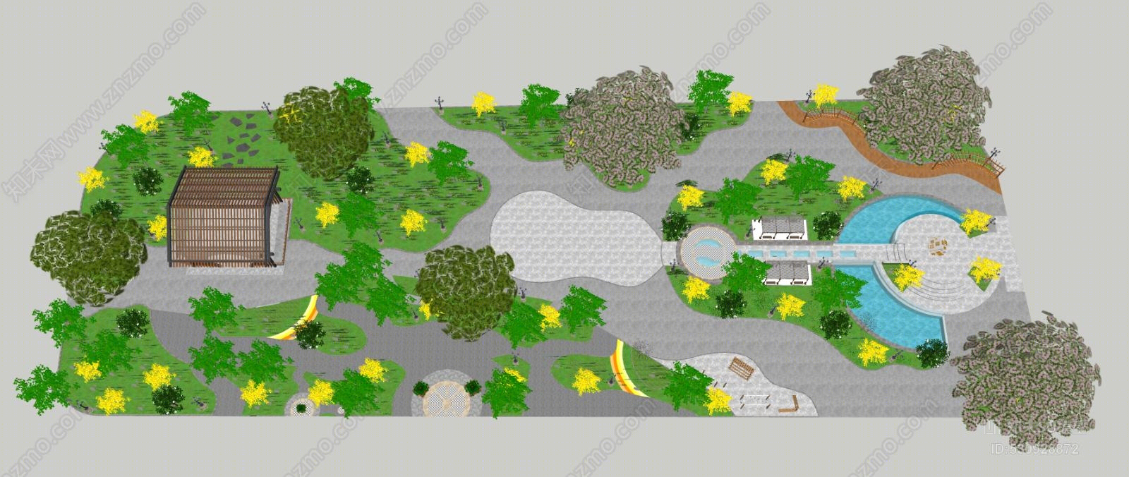 中式广场园林景观设计室外SU模型下载【ID:530928872】