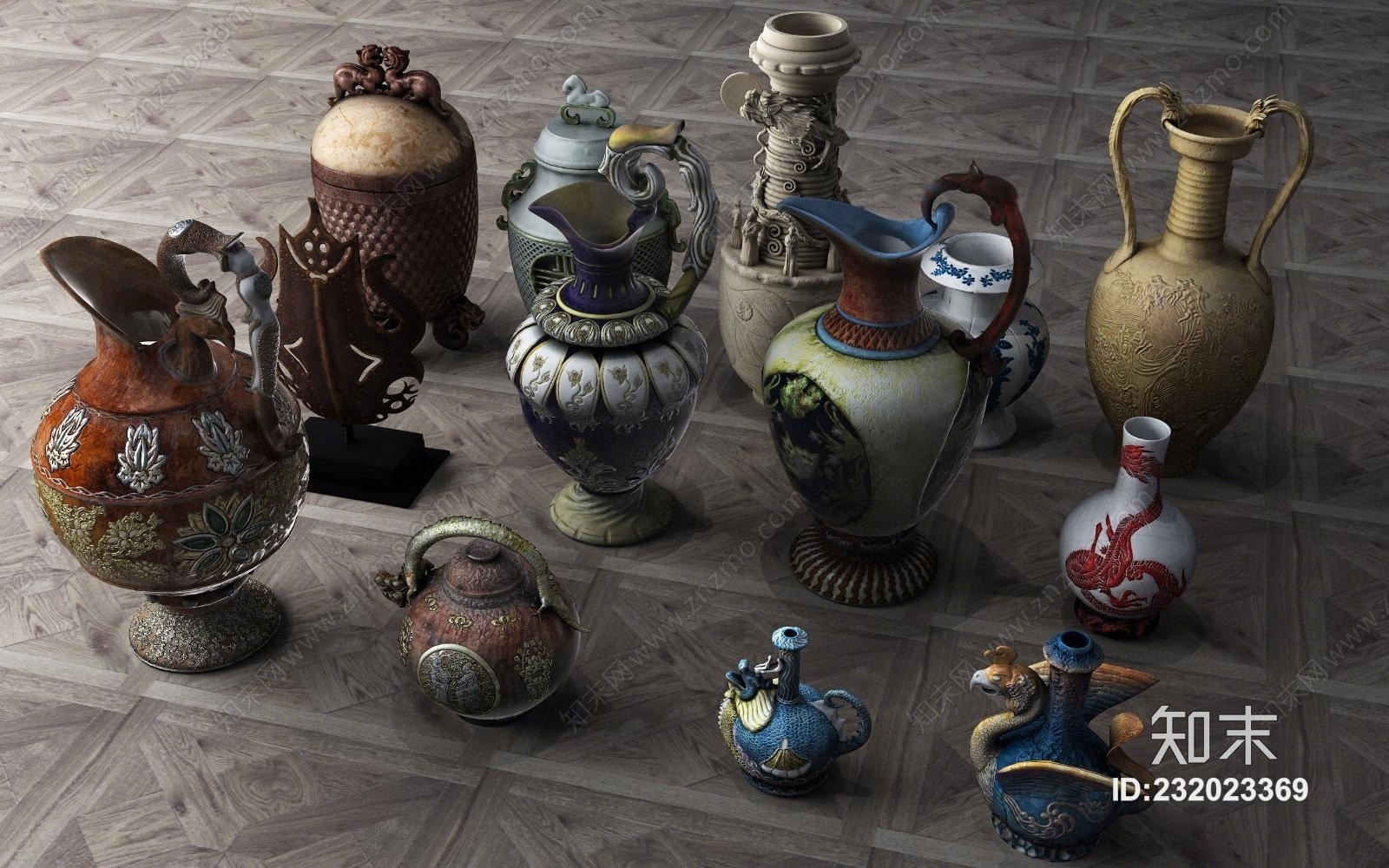 中式陶瓷器皿3D模型下载【ID:232023369】