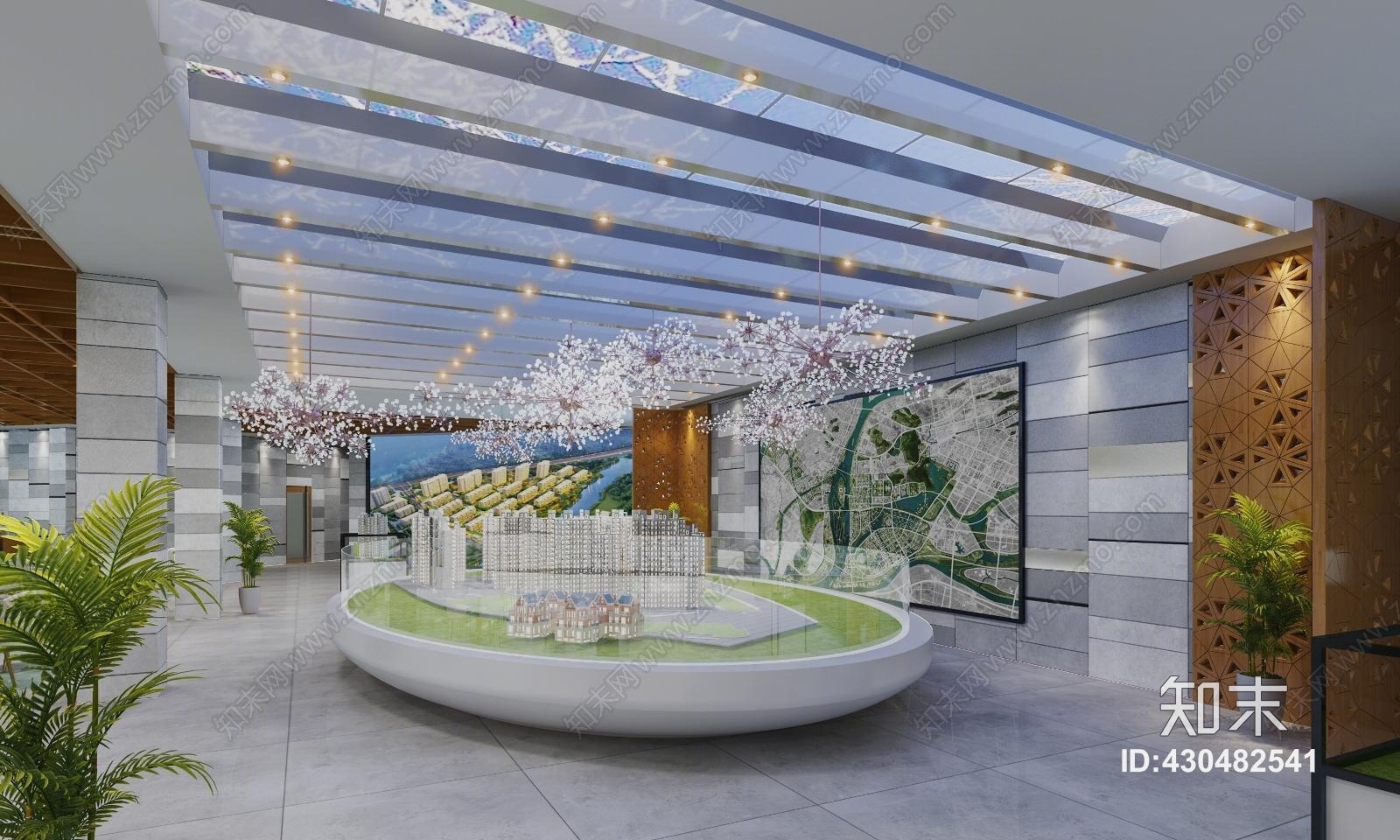 其它售楼处沙盘吊灯隔断3D模型下载【ID:430482541】