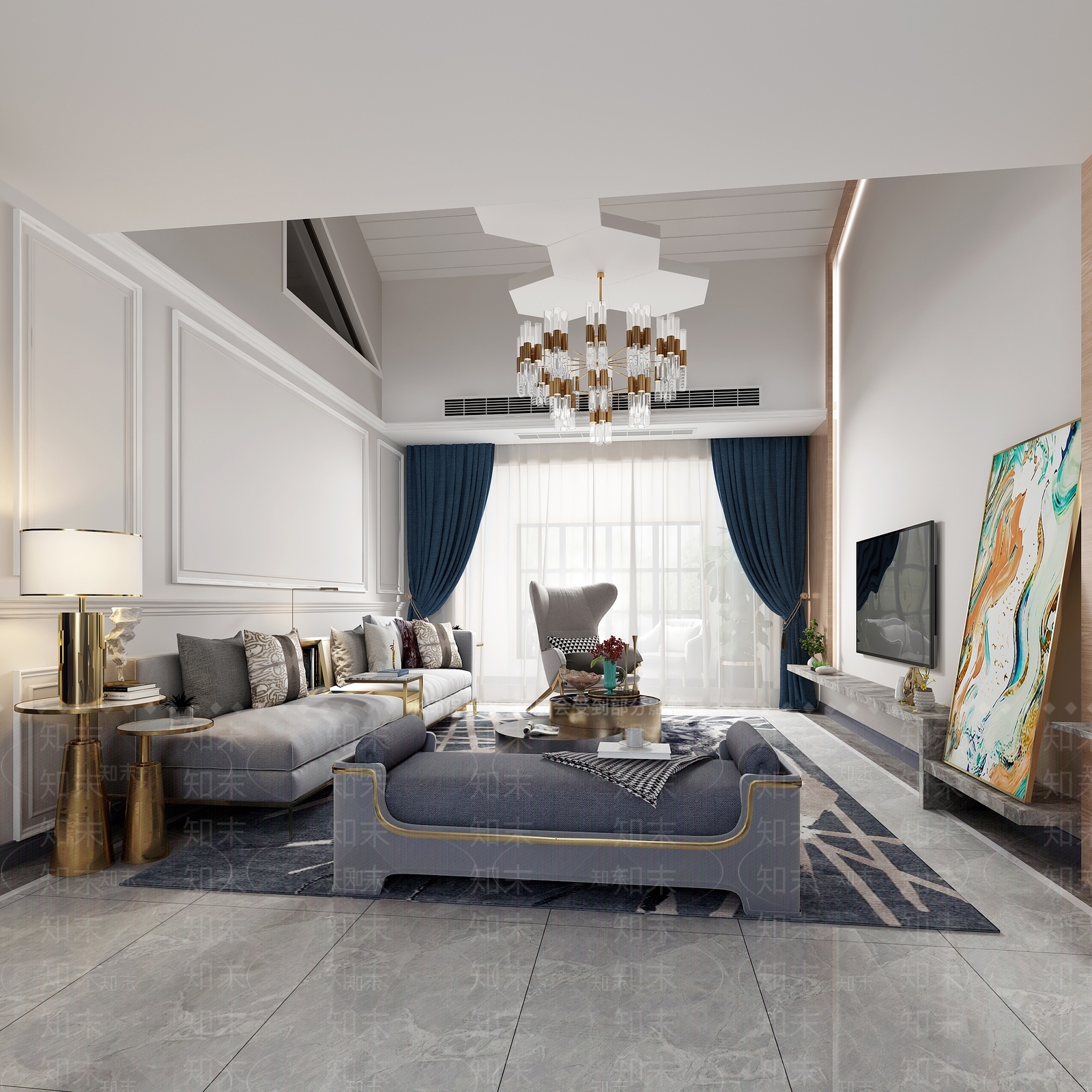 现代轻奢客餐厅大图3D模型下载【ID:732725861】