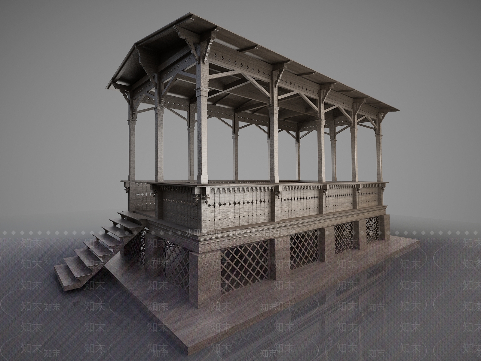 新中式古建筑亭子3D模型下载【ID:234759864】