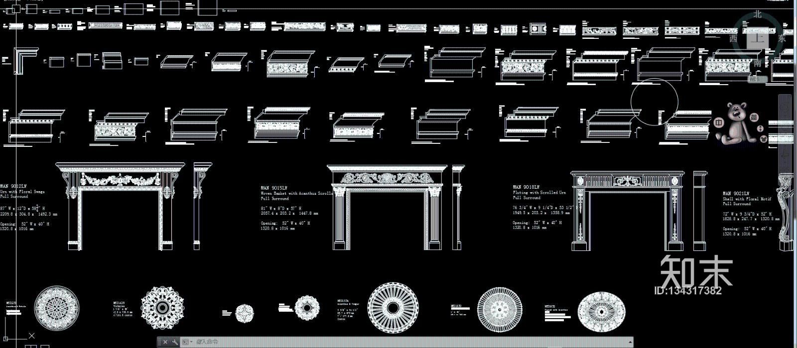 最新雕花木线条石膏线壁炉CAD图库大全施工图下载【ID:134317382】