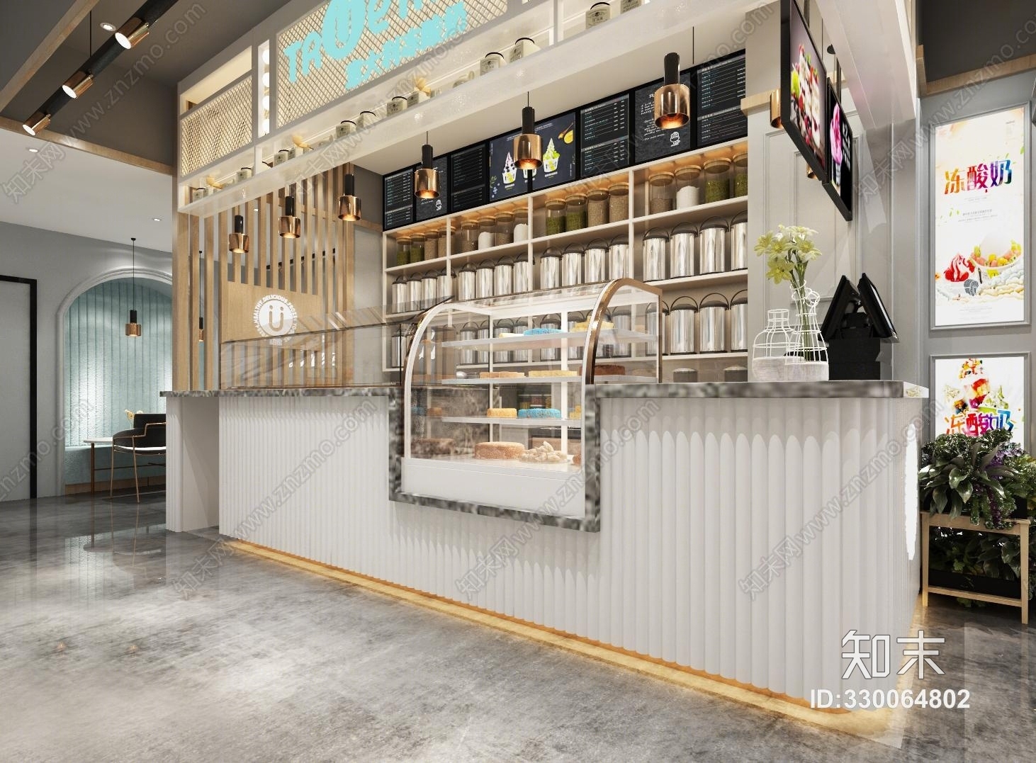 现代奶茶店冷饮店吧台3D模型下载【ID:330064802】