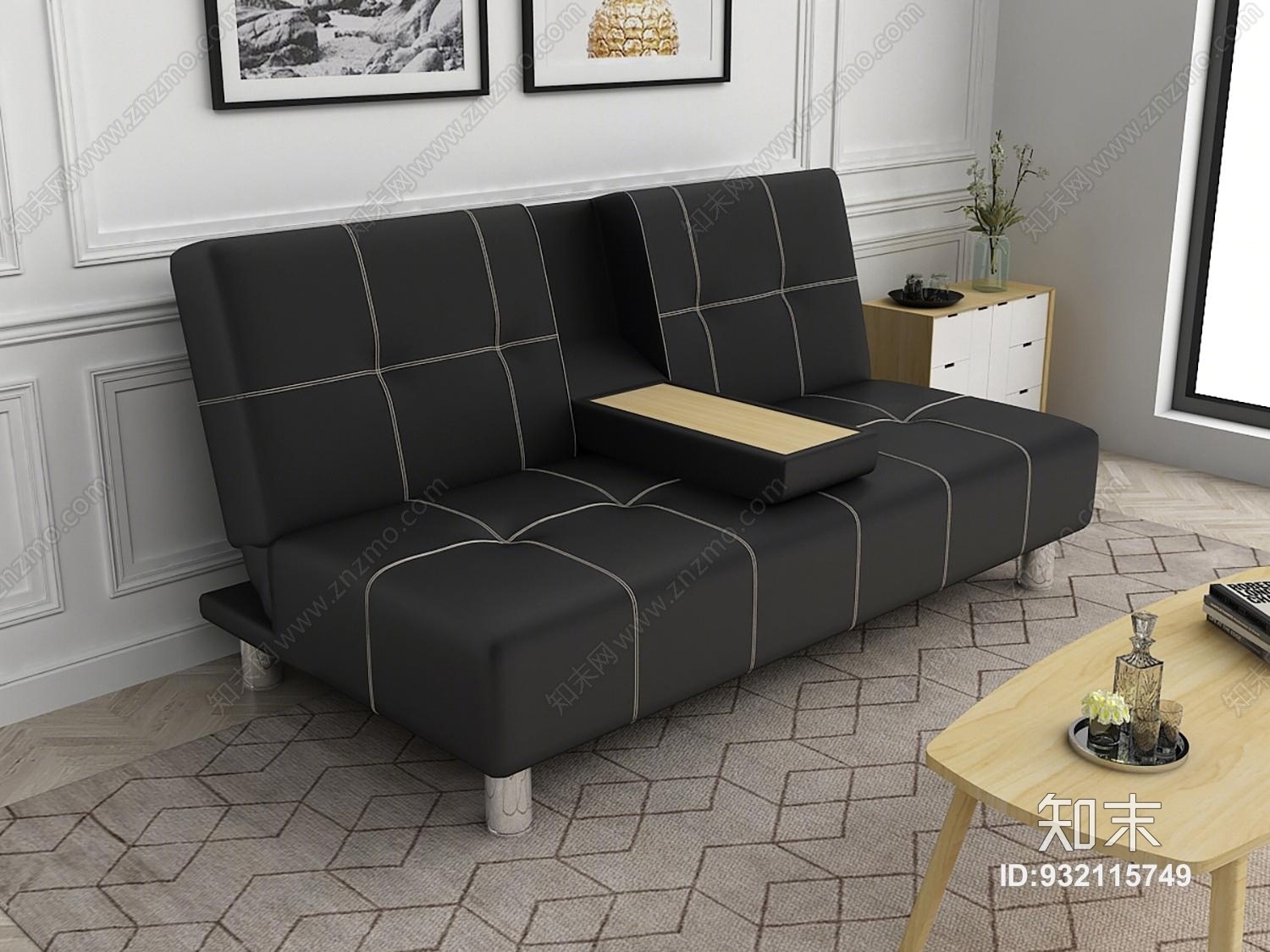 北欧客厅沙发组合茶几背景墙地毯3D模型下载【ID:932115749】