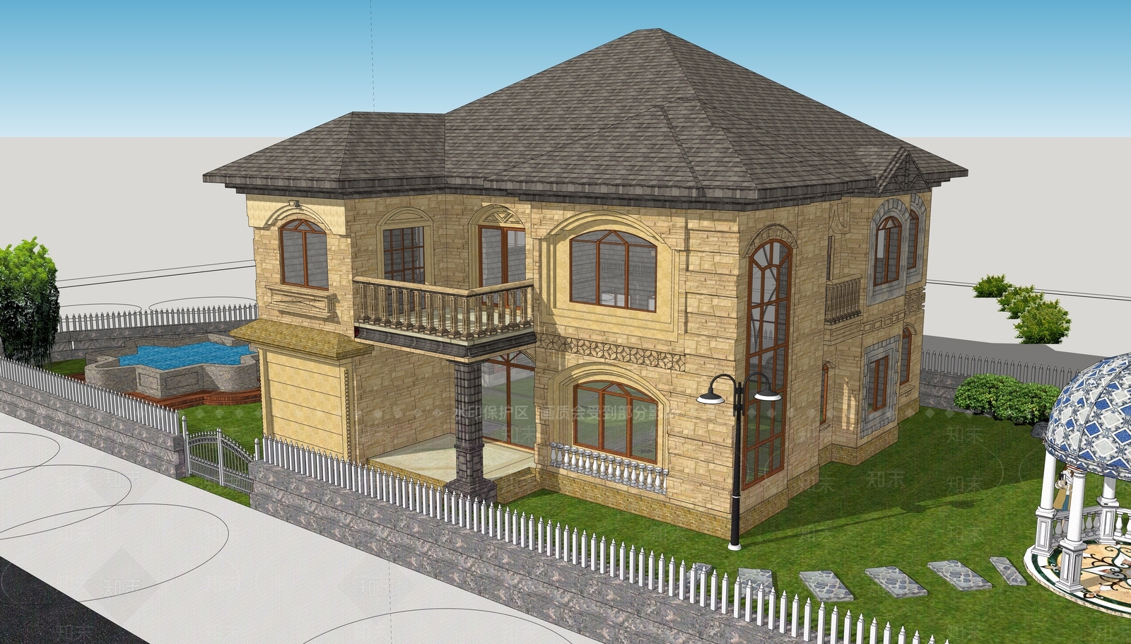 欧式农村小别墅SU模型下载【ID:232862316】