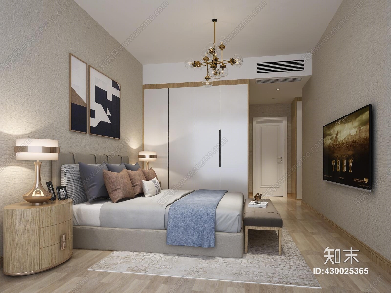 现代卧室效果图3D模型下载【ID:430025365】