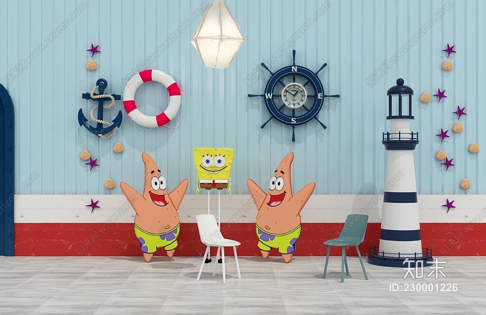 幼儿园海洋风卡通装饰组合3D模型下载【ID:230001226】