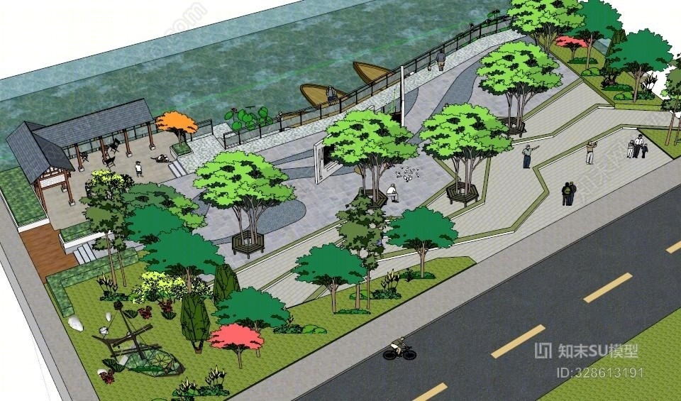 景观规划广场公园设计绿化现代艺术会所街道SU模型下载【ID:328613191】