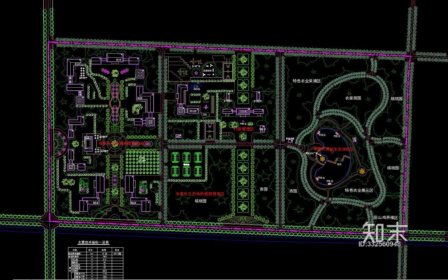 农家乐生态休闲旅游服务区CAD景观规化图施工图下载【ID:332560948】