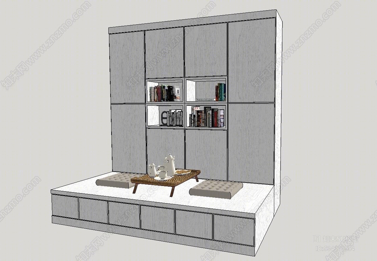 现代风格榻榻米床SU模型下载【ID:534311954】