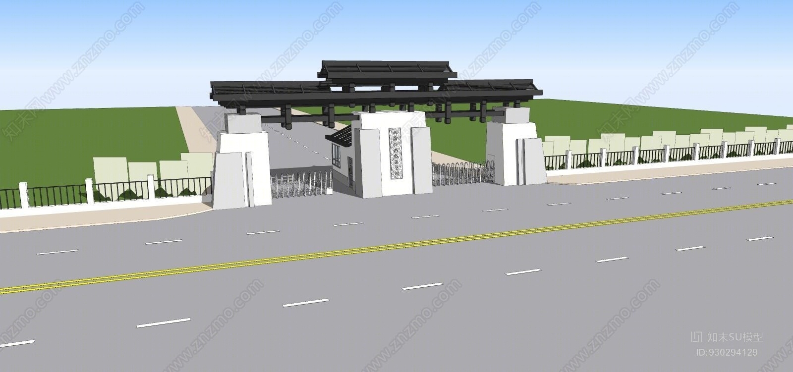 古典中式入口大门SU模型下载【ID:930294129】