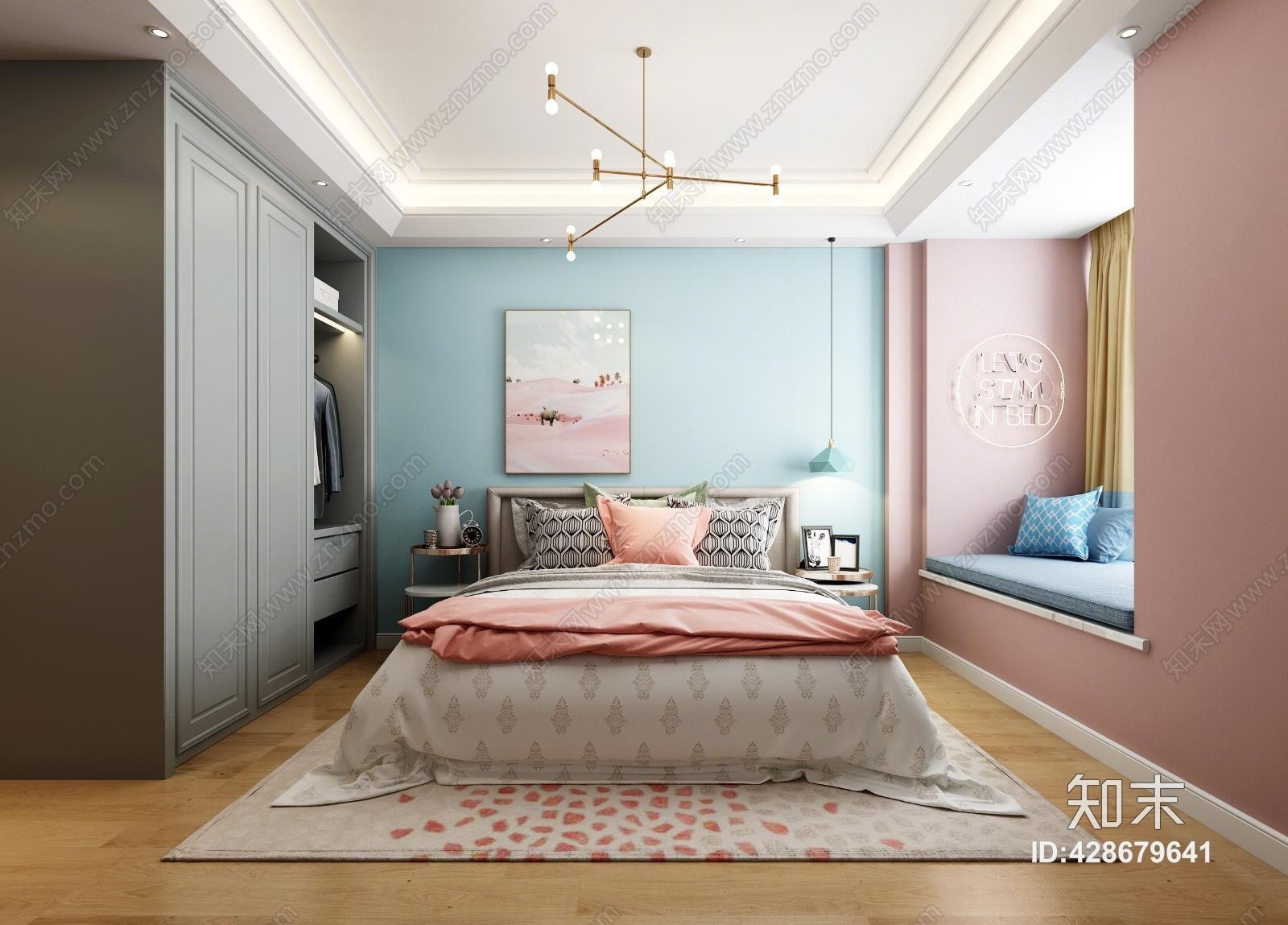 北欧轻奢女孩公主房3D模型下载【ID:428679641】