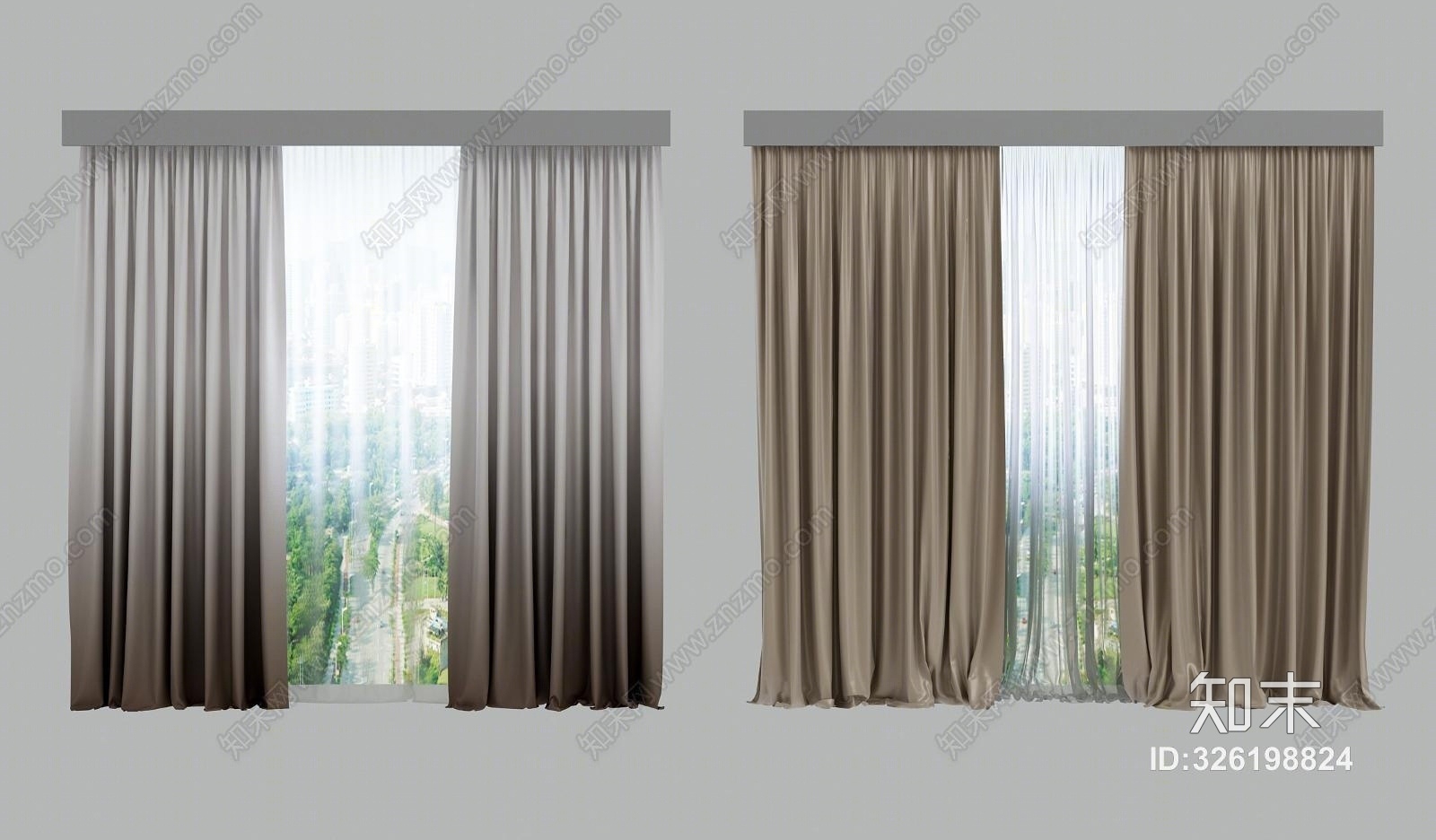 现代窗帘模型组合3D模型下载【ID:326198824】