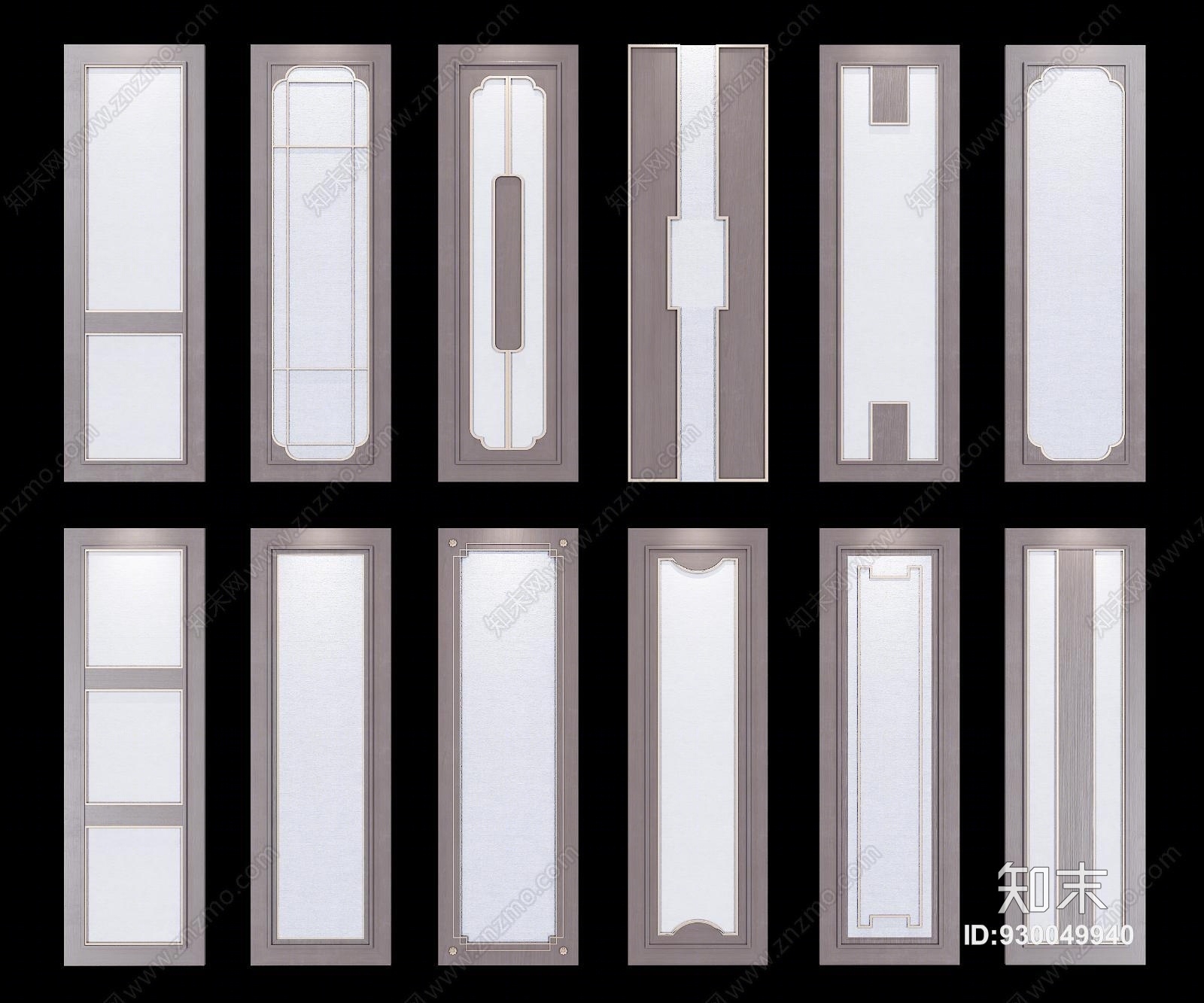 新中式护墙板移门组合3D模型下载【ID:930049940】