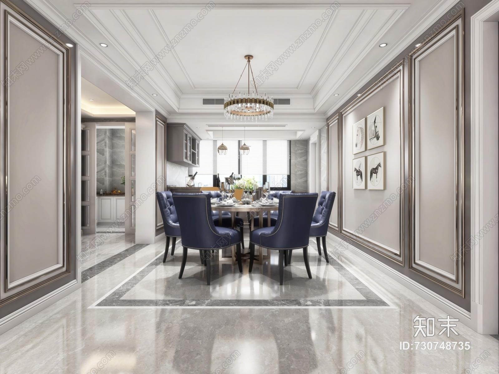 美式奢华餐桌椅3D模型下载【ID:730748735】