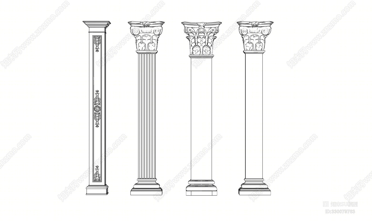 SU草图大师模型欧式构件罗马柱SU模型下载【ID:330079763】
