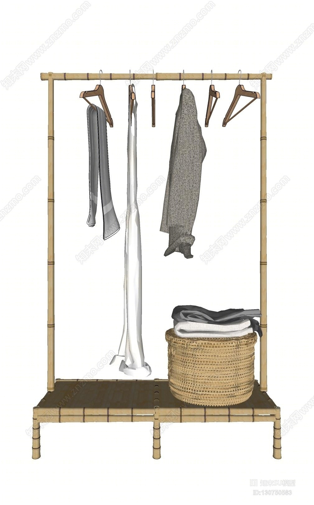 竹制衣架编织风禅意家具编钟SU模型下载【ID:130750583】