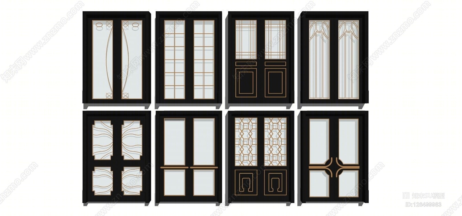 现代中式厨房阳台滑门组合SU模型下载【ID:126499983】