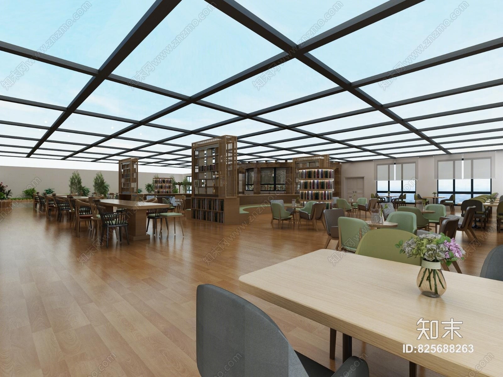 新中式图书馆3D模型下载【ID:825688263】