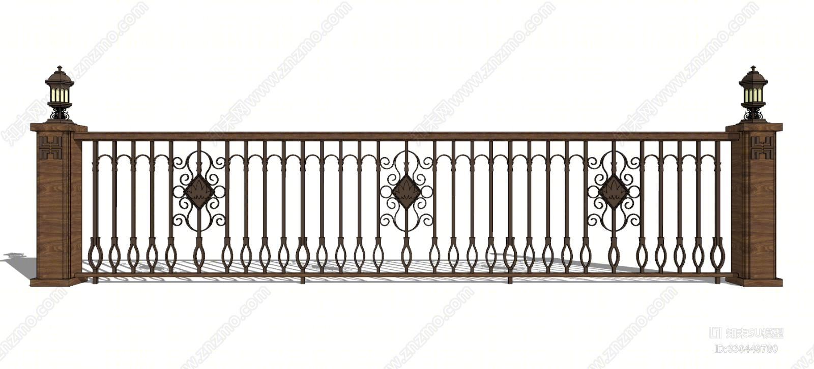 中式户外栏杆SU模型下载【ID:330449780】