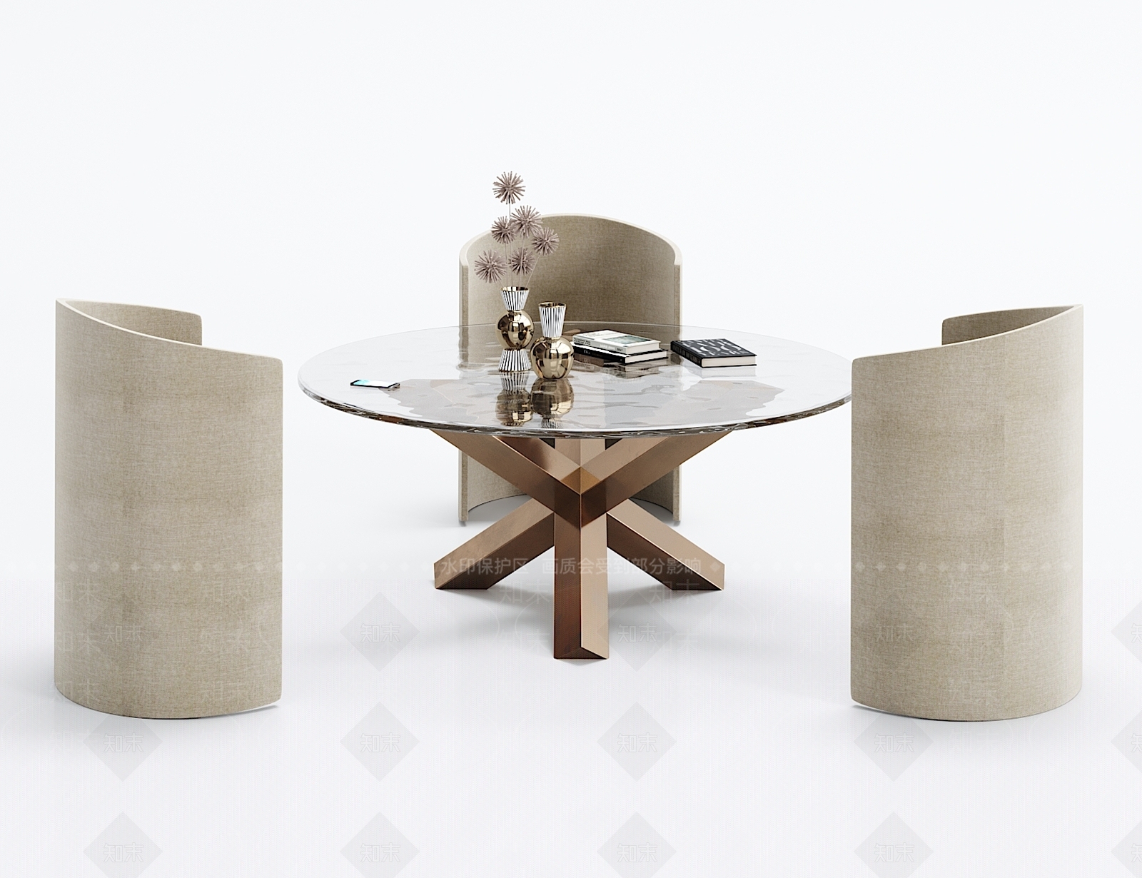 现代休闲桌子椅子摆件组合3D模型下载【ID:335005432】