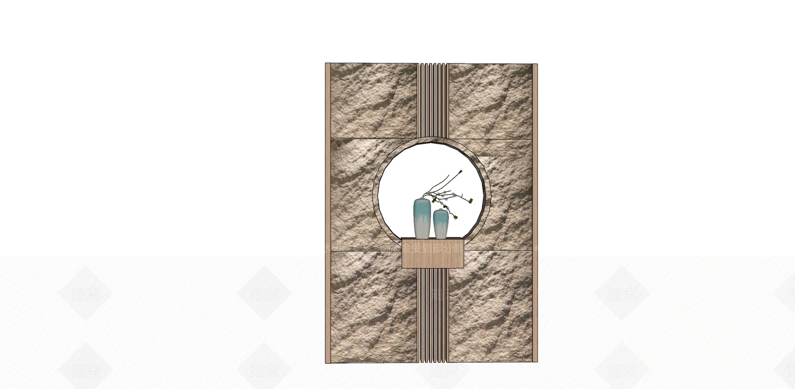 石材镂空屏风造景隔断墙SU模型下载【ID:434179838】