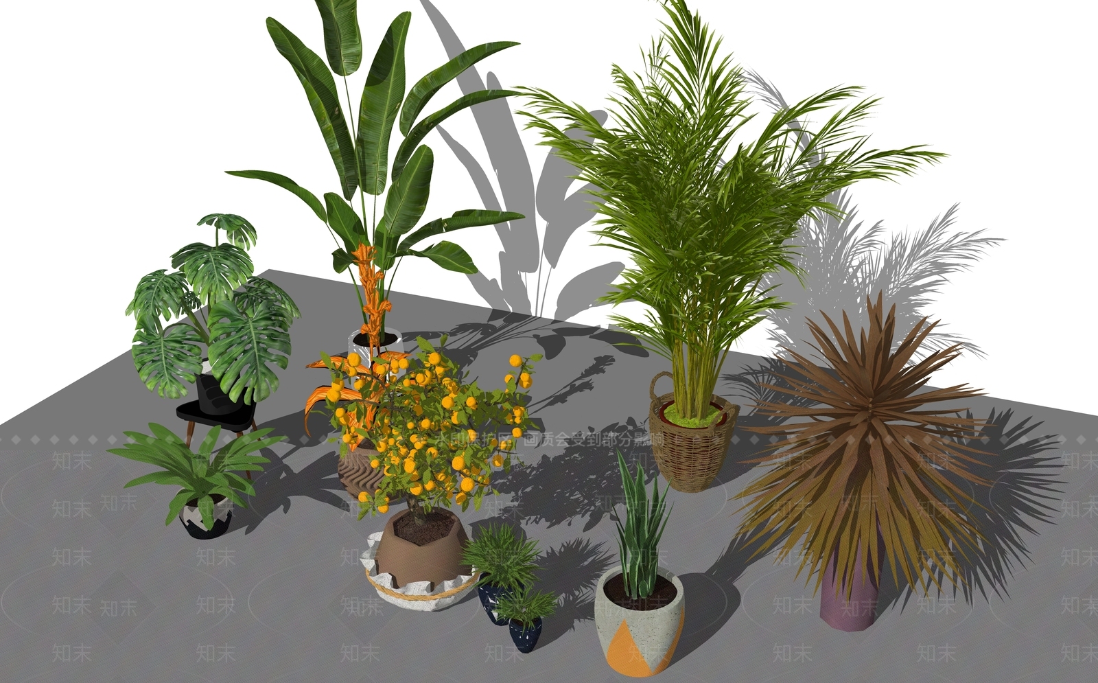 植物盆栽组合su模型下载【id:133598882】