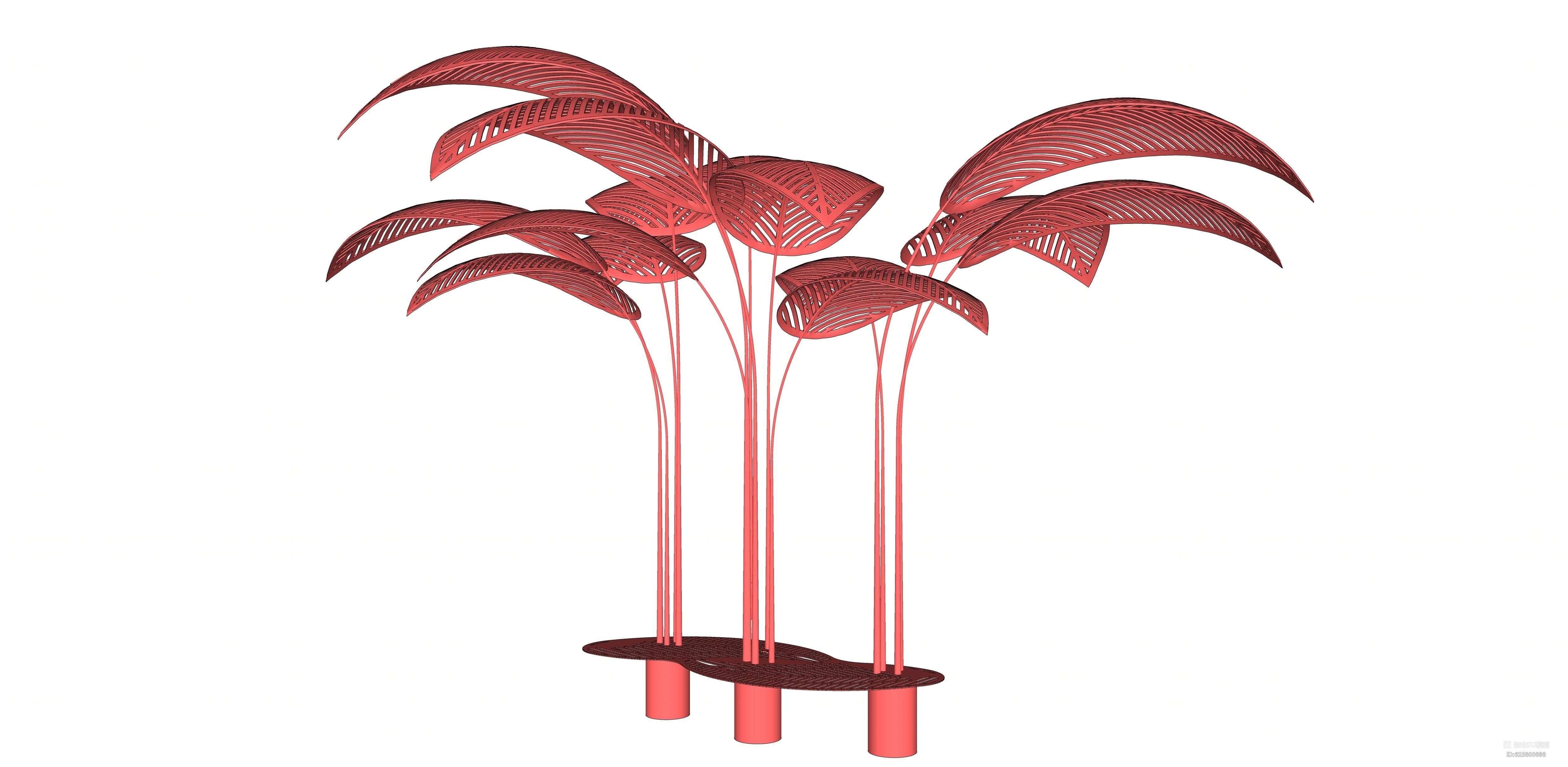 雕塑小品效果图素材免费下载,本作品主题是树叶形雕塑 亭子,id是