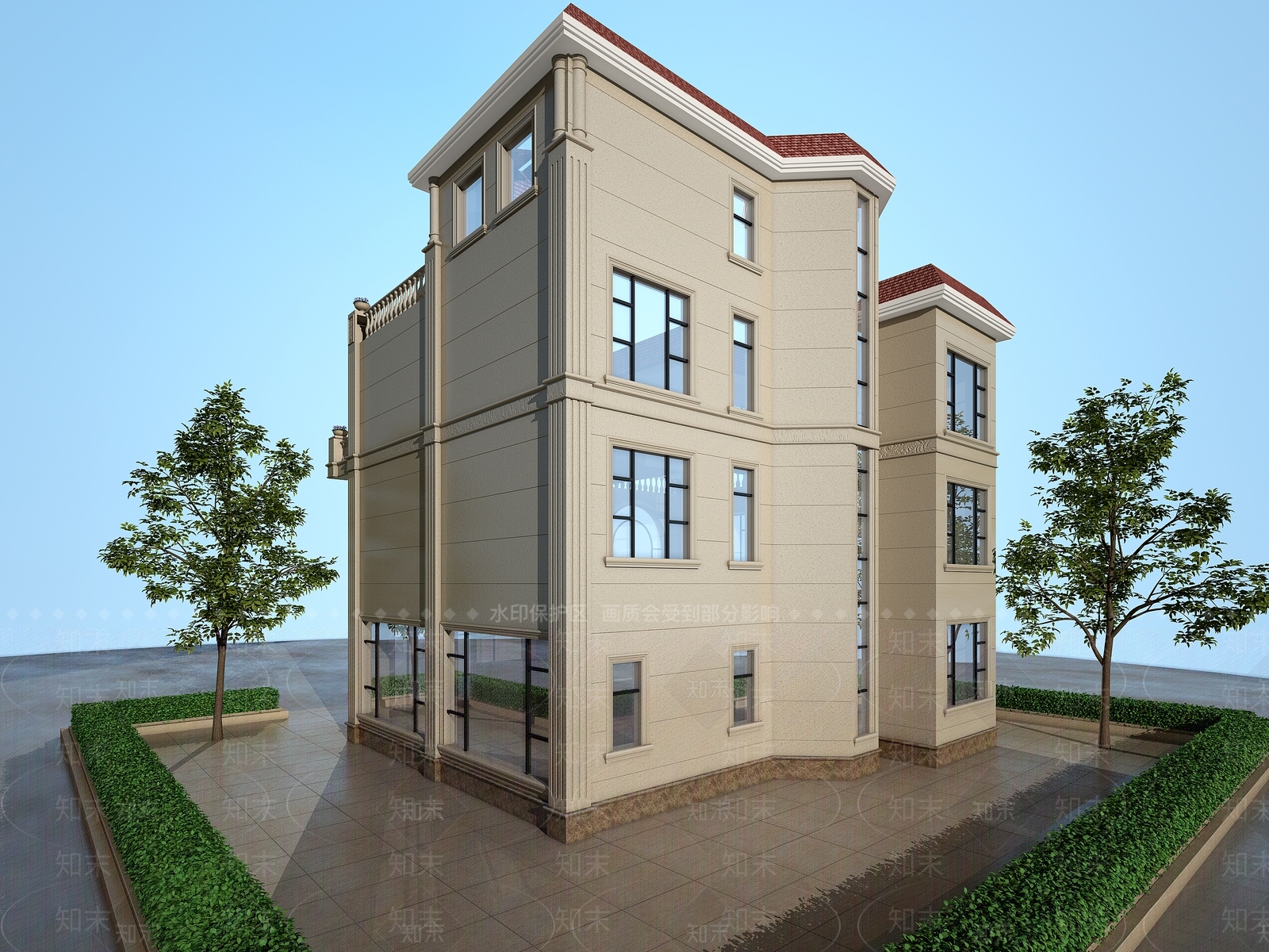 简欧别墅外立面模型3D模型下载【ID:332852508】