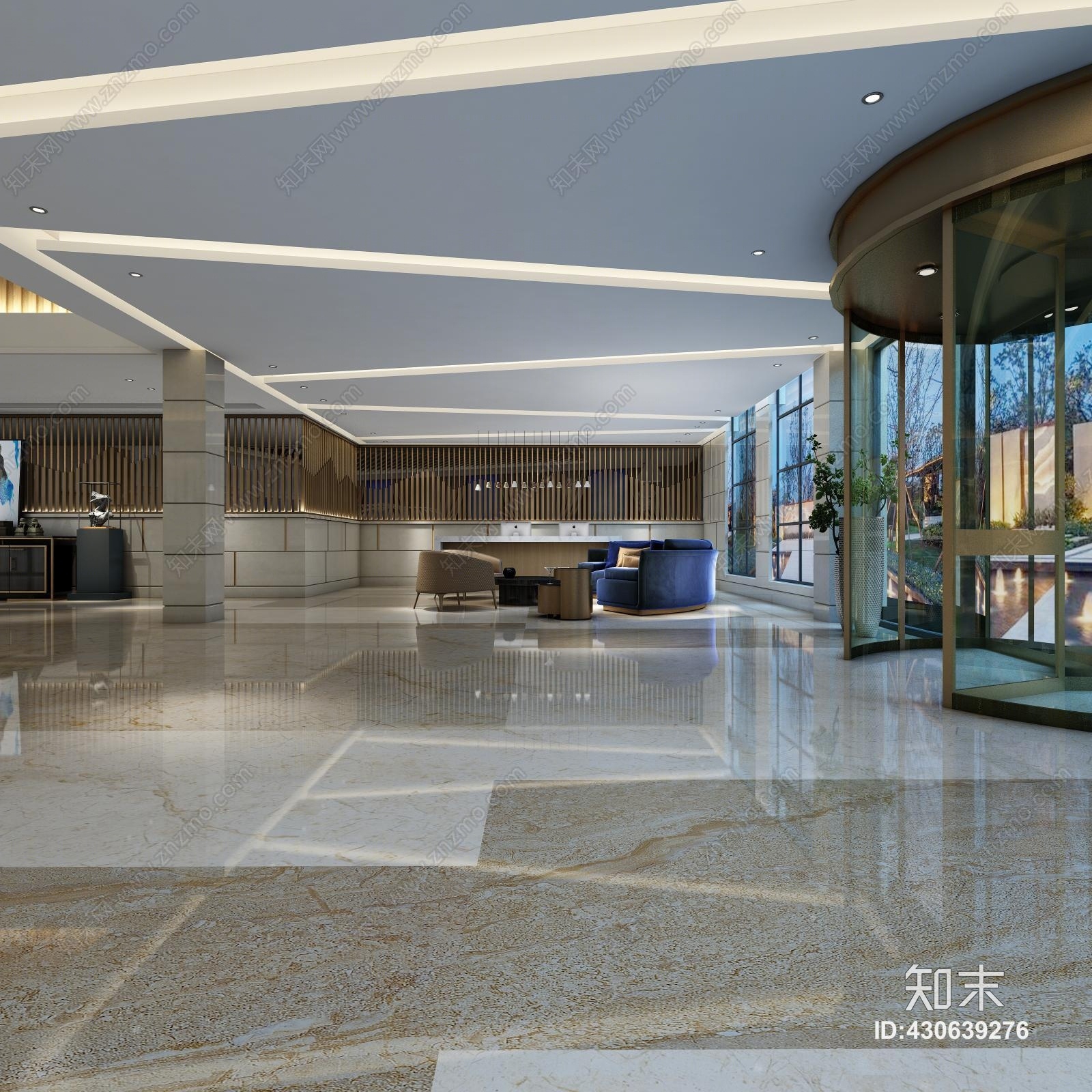 现代精品酒店前台大厅3d模型下载【id:430639276】